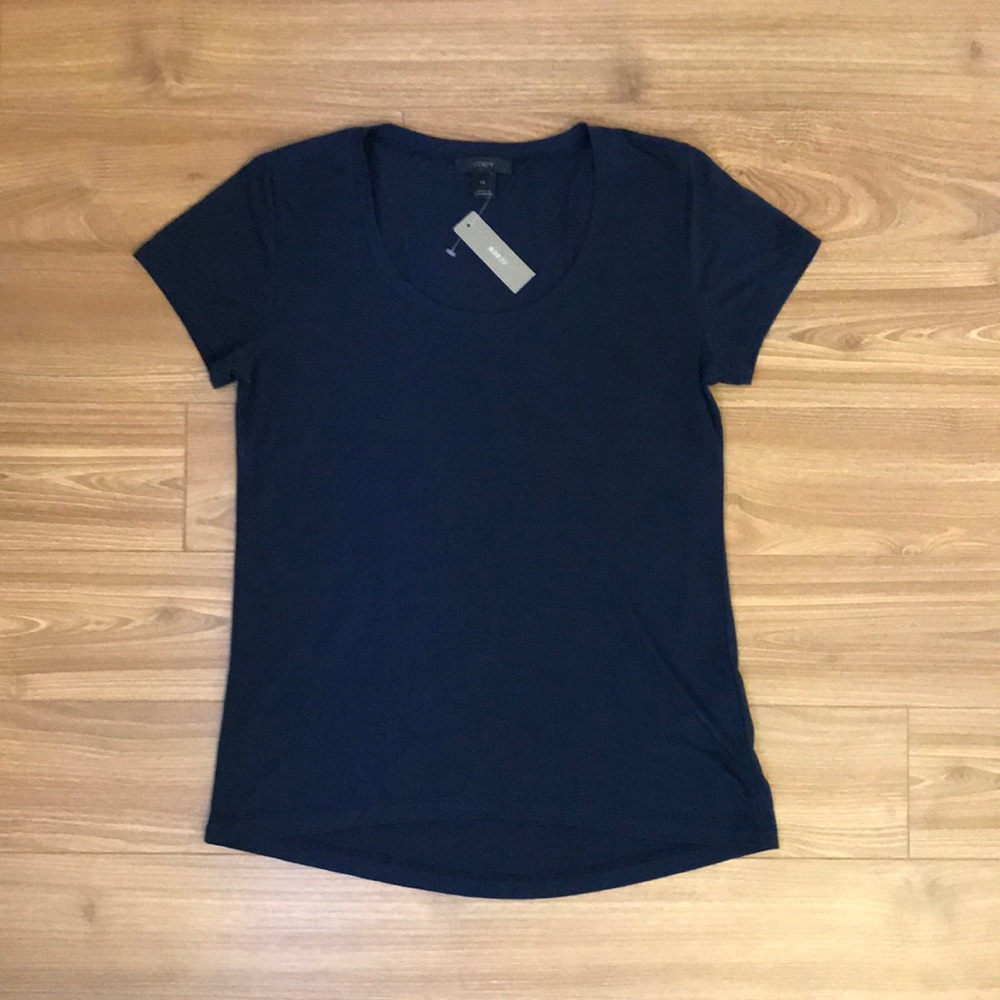 J. Crew Tencel Scoopneck T Shirt XS Navy Blue NWT